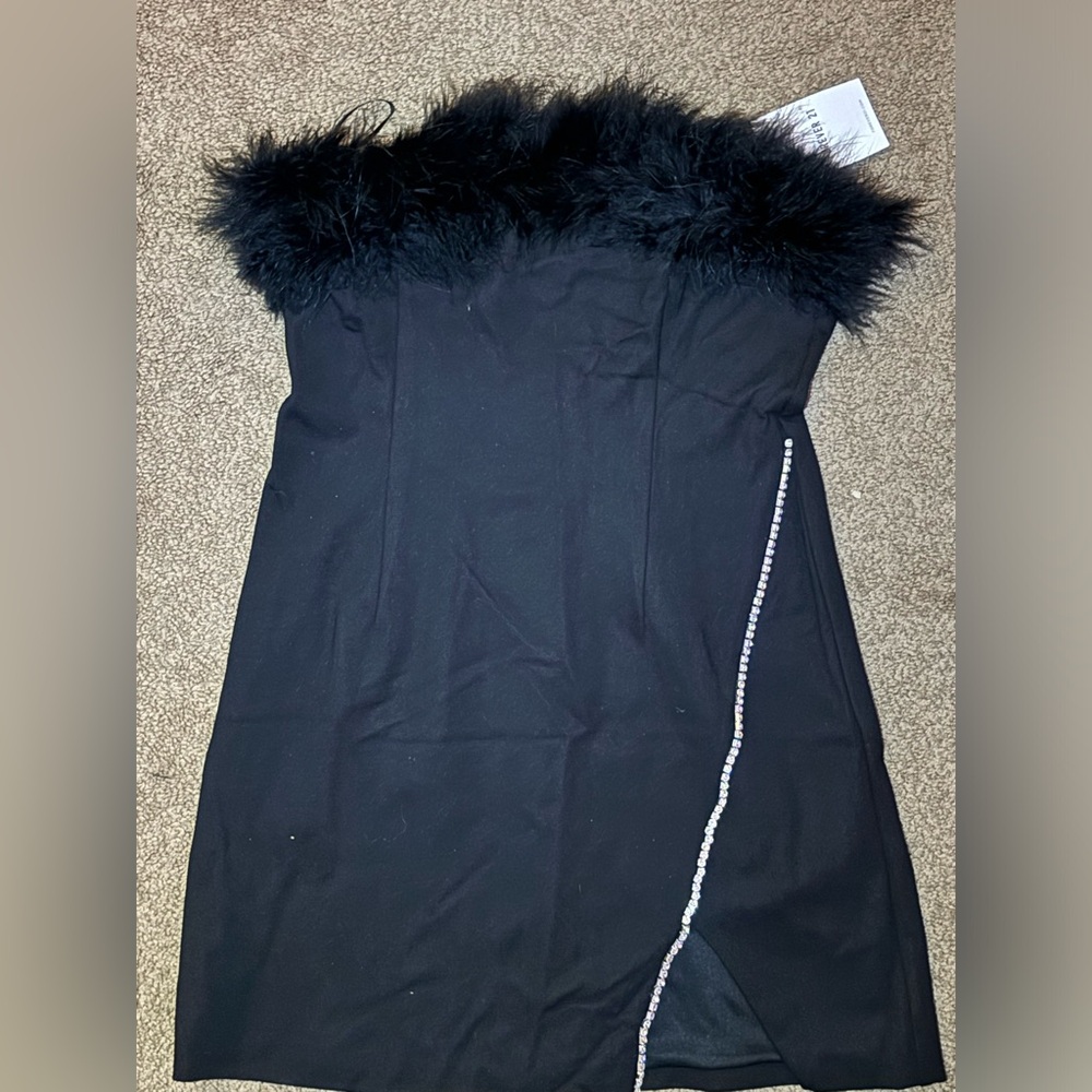Forever 21 Black Mini Dress with Feather Trim